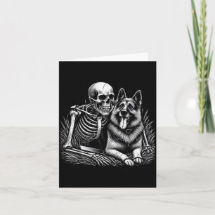 Funny Skeleton Skull With German Shepherd Dog Card