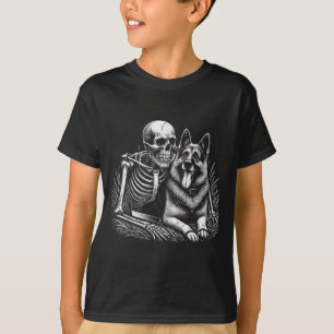 Funny Skeleton Skull With German Shepherd Dog T-Shirt