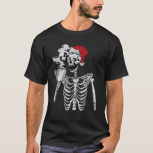 Funny Skeleton Smiling Skull Drinking Coffee Chris T-Shirt