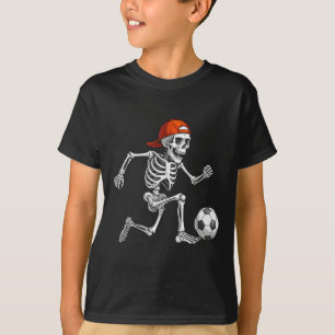 Funny Skeleton Soccer Men Boys Kids Halloween Cost T-Shirt