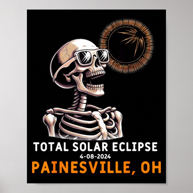 Funny Skeleton Solar Eclipse Painesville Ohio Poster (Front)