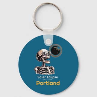 Funny Skeleton Solar Eclipse Portland Indiana Keychain