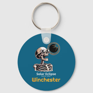 Funny Skeleton Solar Eclipse Winchester Indiana Keychain