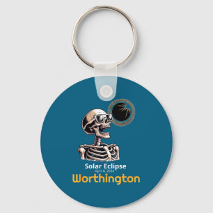 Funny Skeleton Solar Eclipse Worthington Indiana Keychain