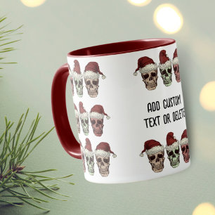 Funny Skeleton Spooky Vibes Head Christmas Red Mug