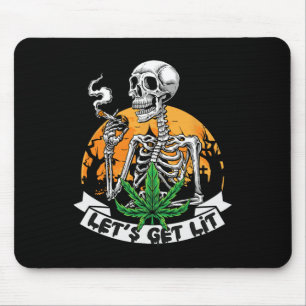 Funny Skeleton Stoner Smoking Weed Let's Get Lit H Mouse Pad