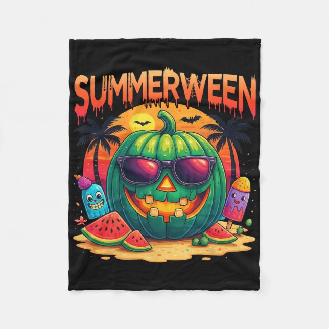 Funny Skeleton Summer Summerween Watermelon Jack-o Fleece Blanket (Front)