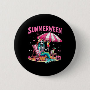 Funny Skeleton Summerween Mermaid Beach Halloween 2 Inch Round Button