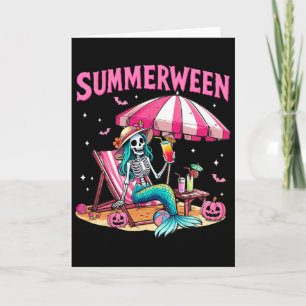 Funny Skeleton Summerween Mermaid Beach Halloween  Card