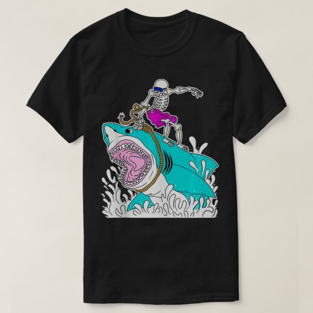 Funny Skeleton Surfing Halloween  T-Shirt (Design Front)