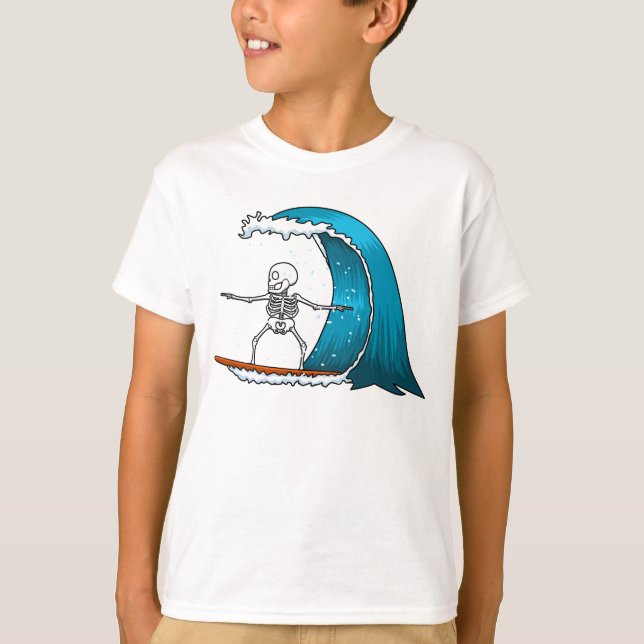 Funny Skeleton Surfing T-Shirt (Front)
