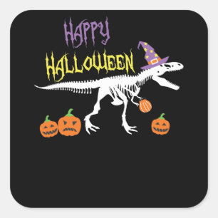Funny Skeleton T-Rex Happy Halloween Shirt Trick Square Sticker