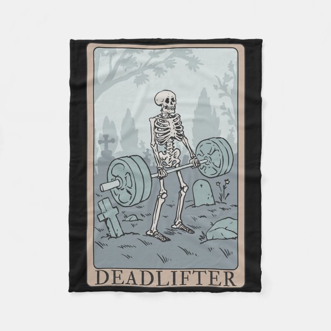 Funny Skeleton Tarot Card Deadlifter Bodybuilding  Fleece Blanket (Front)