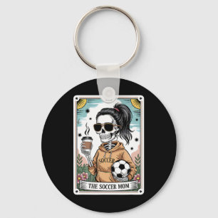 Funny Skeleton Tarot Card Halloween Soccer Mom Mot Keychain