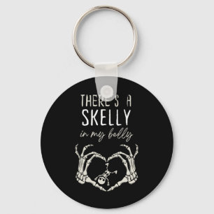 Funny Skeleton There's Skelly In My Belly Pregnant Keychain