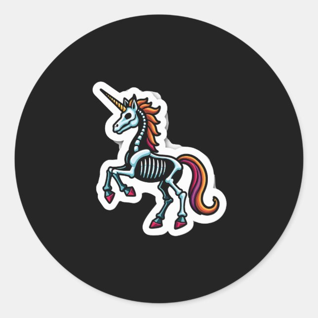 Funny Skeleton Unicorn Lovers Spooky Halloween Cos Classic Round Sticker (Front)