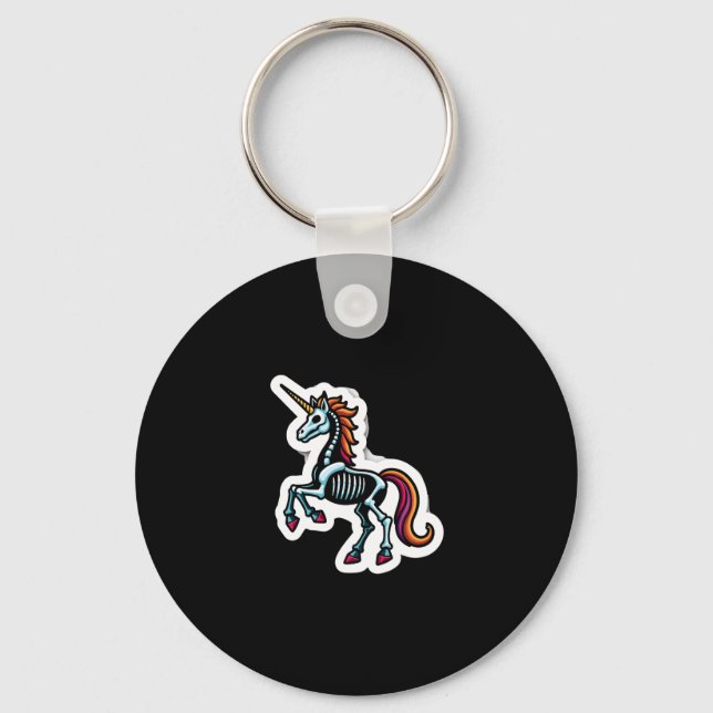 Funny Skeleton Unicorn Lovers Spooky Halloween Cos Keychain (Front)