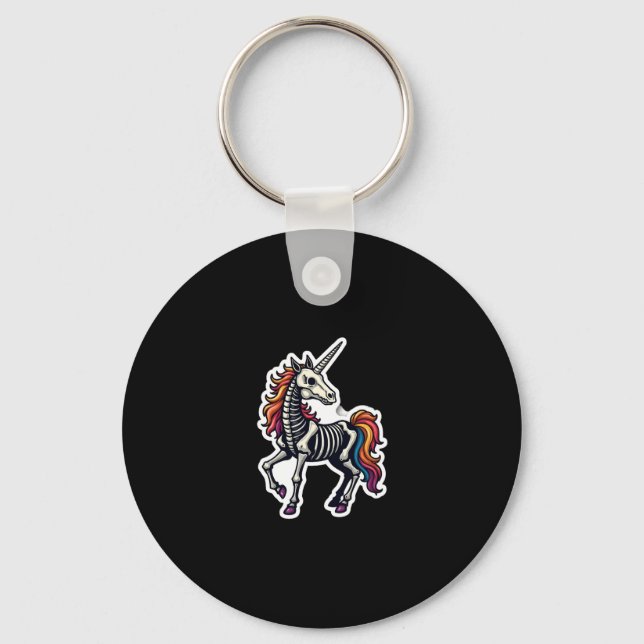 Funny Skeleton Unicorn Lovers Spooky Halloween Cos Keychain (Front)