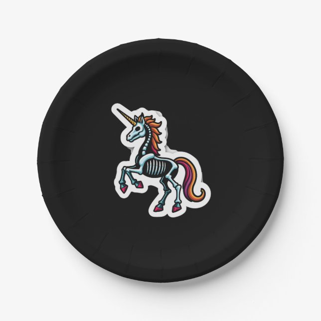 Funny Skeleton Unicorn Lovers Spooky Halloween Cos Paper Plate (Front)