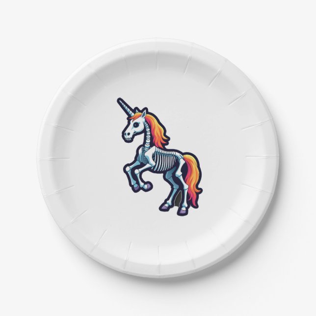 Funny Skeleton Unicorn Lovers Spooky Halloween Cos Paper Plate (Front)