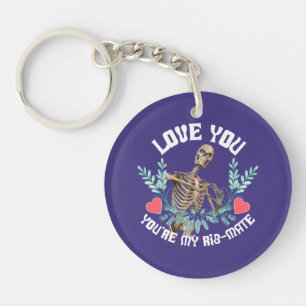 Funny Skeleton Valentine Rib Mate Goth Humour Keychain