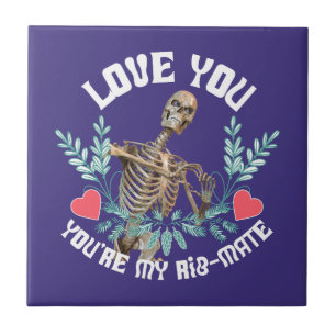 Funny Skeleton Valentine Rib Mate Goth Humour Tile