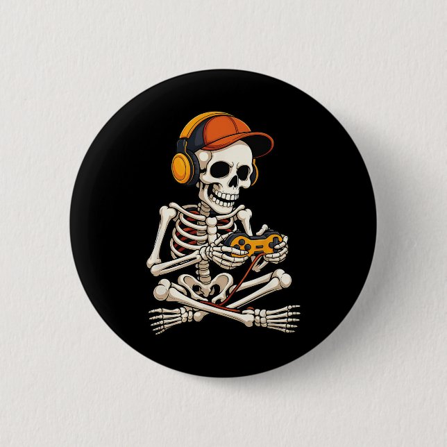 Funny Skeleton Video Game Halloween Gaming Gamer B 2 Inch Round Button (Front)