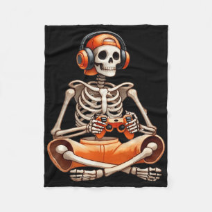 Funny Skeleton Video Game Halloween Gaming Gamer B Fleece Blanket