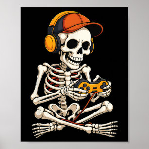Funny Skeleton Video Game Halloween Gaming Gamer B Poster