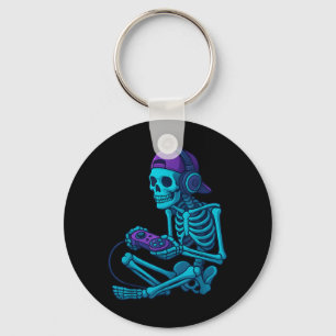 Funny Skeleton Video Game Halloween Gaming Gamer Keychain