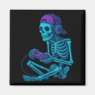 Funny Skeleton Video Game Halloween Gaming Gamer Magnet