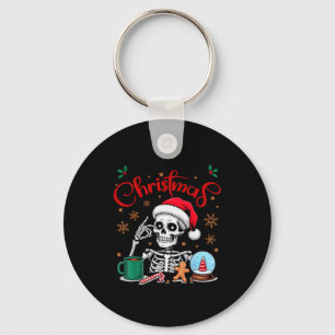 Funny Skeleton Waiting For Christmas Kids Men Wome Keychain