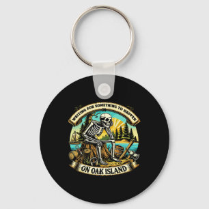 Funny Skeleton Waiting Something To Happen On Oak Keychain