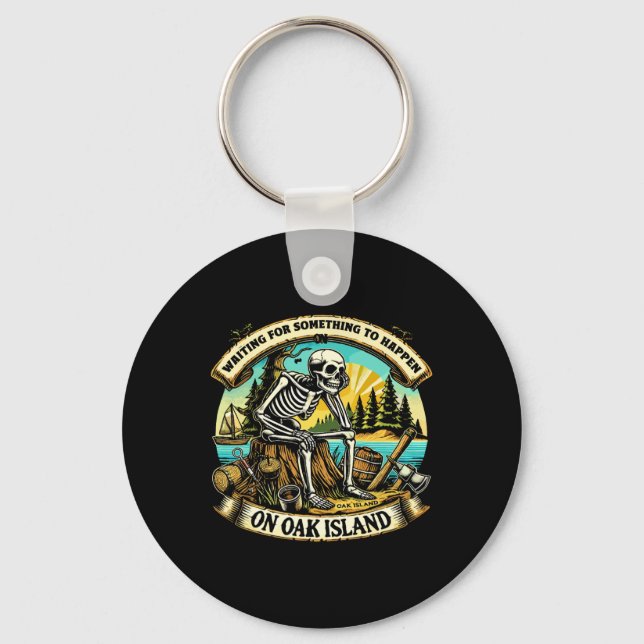 Funny Skeleton Waiting Something To Happen On Oak  Keychain (Front)