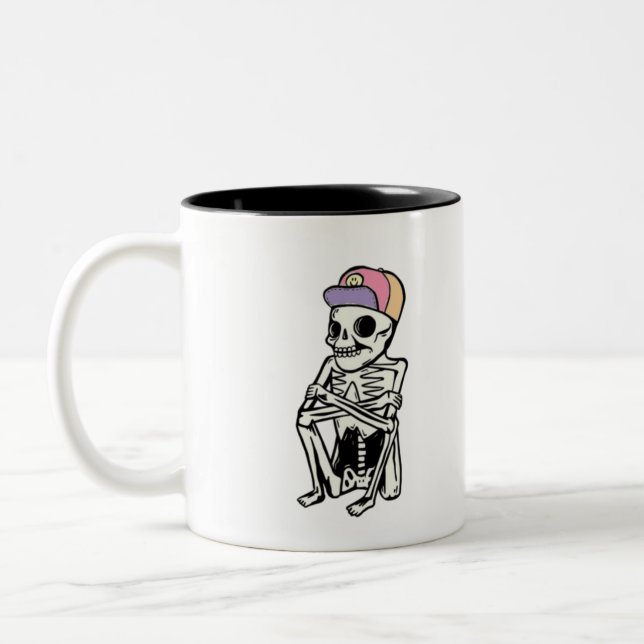 Funny Skeleton waiting Two-Tone Coffee Mug (Left)