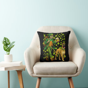 Funny Skeleton Walking Great Dane Gothic Dog Lover Throw Pillow