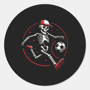 Funny Skeleton With Sell Cap Plays Soccer Classic Round Sticker
