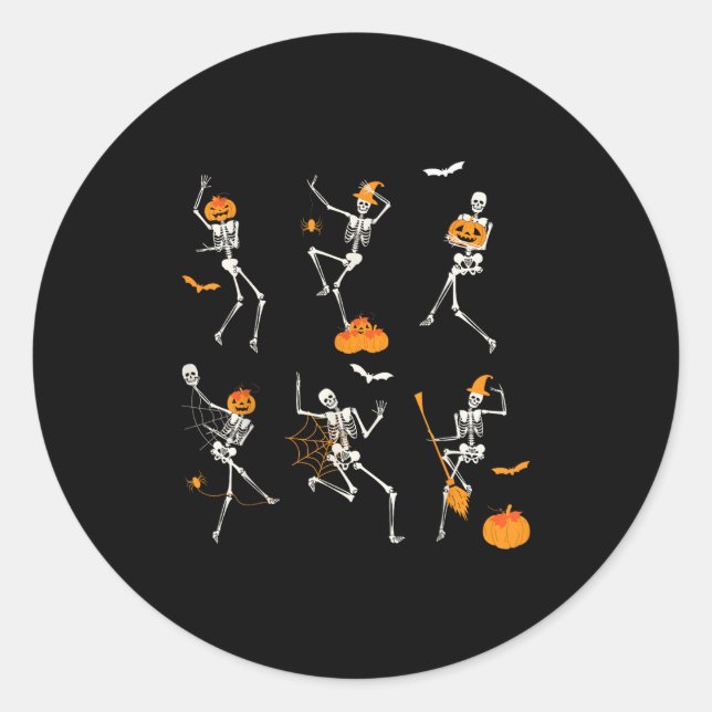 Funny Skeletons Dancing Dance Challenge Halloween  Classic Round Sticker (Front)