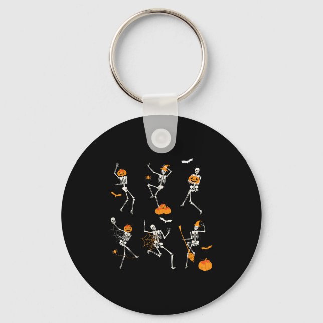 Funny Skeletons Dancing Dance Challenge Halloween  Keychain (Front)