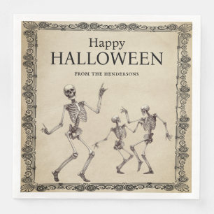 Funny Skeletons Dancing Vintage Halloween Party Napkin