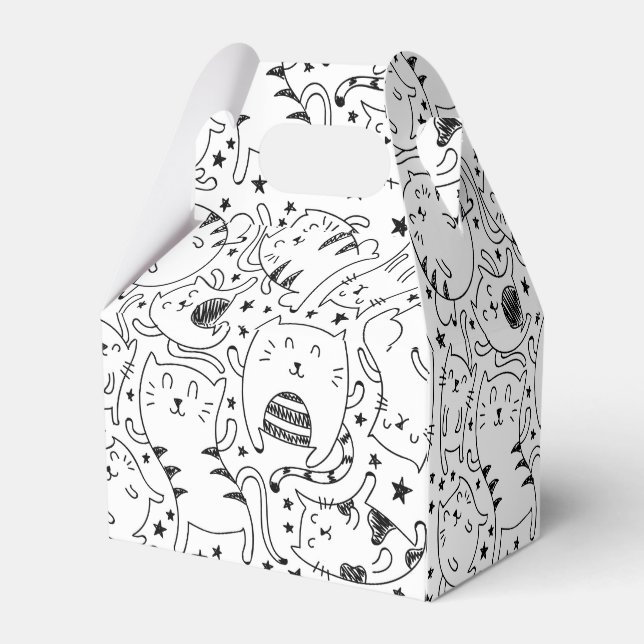 Funny sketchy dancing cats illustration pattern favor box (Back Side)
