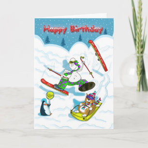 Funny ski carte d'anniversaire, gros chat & Duncan