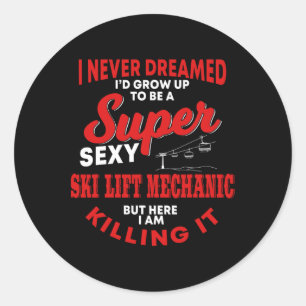 Funny Ski Lift Mechanic Costume Skiing Chairlift C Classic Round Sticker