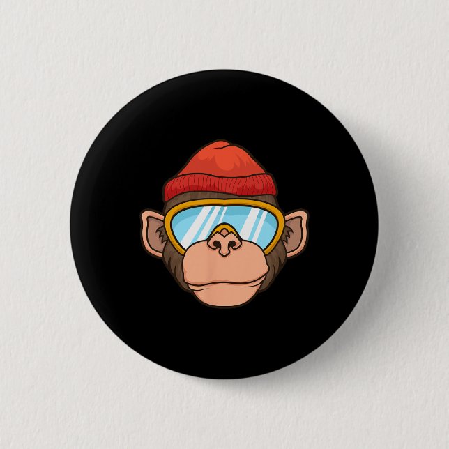Funny Ski Monkey Goggles Gorilla Skiing Mountain G 2 Inch Round Button (Front)