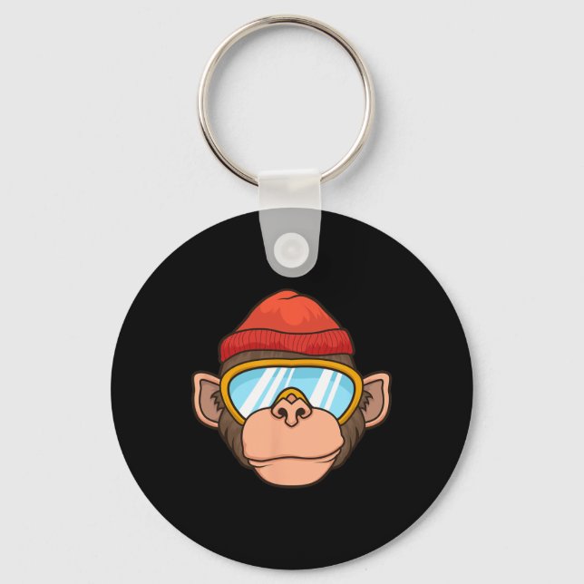 Funny Ski Monkey Goggles Gorilla Skiing Mountain G Keychain (Front)