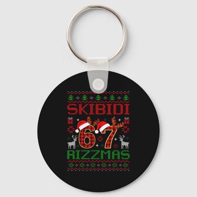 Funny Skibidi Rizzmas Meme Ugly Christmas Vibes Xm Keychain (Front)