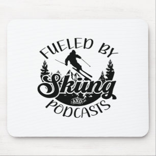 Funny Skier Joke Fueled By Skiing And Podcasts Pun Mouse Pad