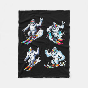 Funny skiing bigfoot ski winter sport snowboarder fleece blanket