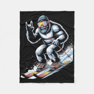 Funny Skiing Bigfoot Ski Winter Sport Snowboarder Fleece Blanket