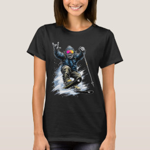 Funny Skiing Bigfoot Ski Winter Sport Snowboarder  T-Shirt